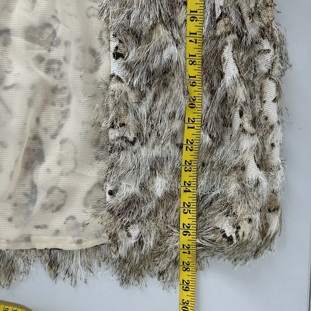 Ali Miles Vest Womens‎ XL Beige Shag Animal Print Hook Closure Art Statement